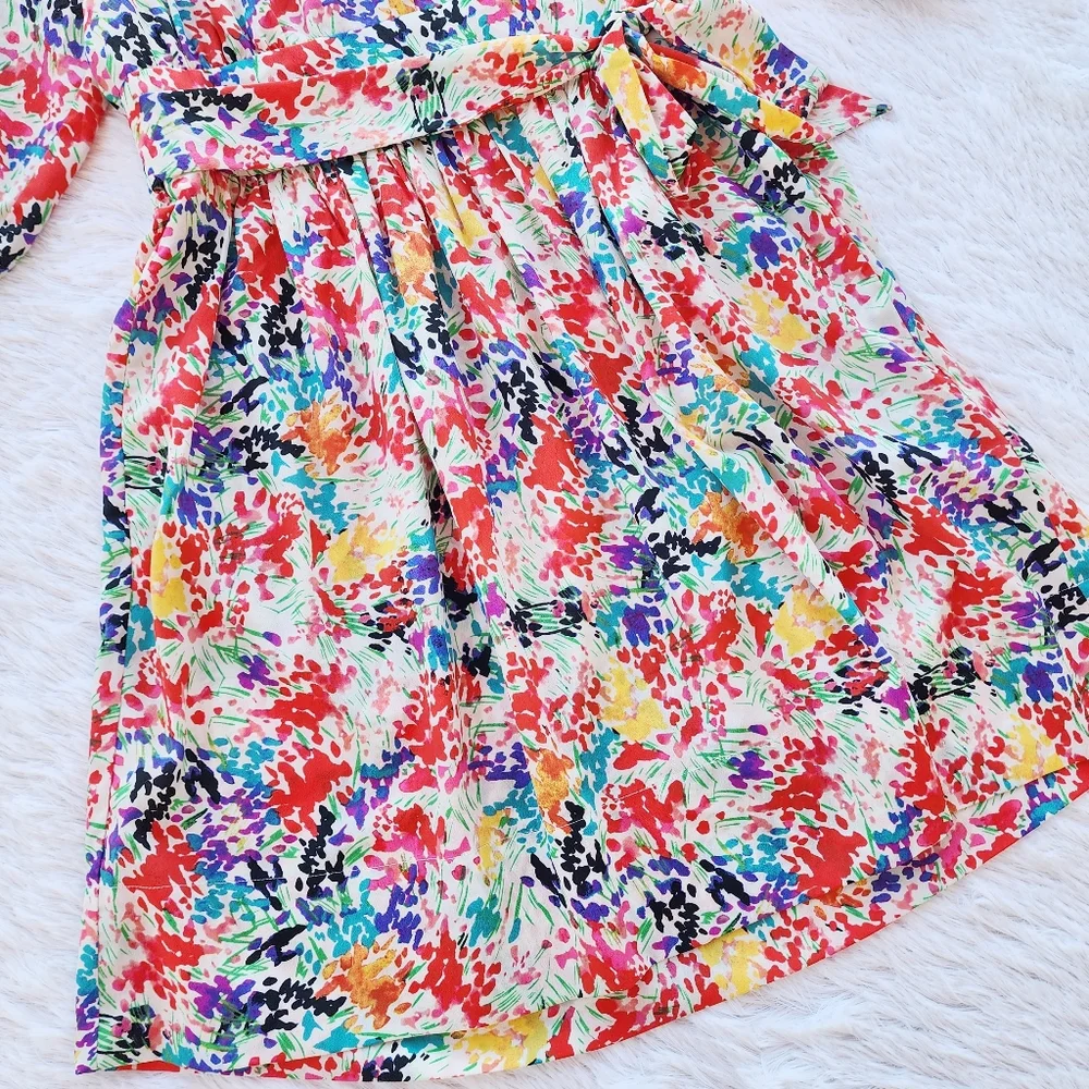 Eliza J Colorful Floral Print Smocked Balloon Sleeve‎ Mini Dress
